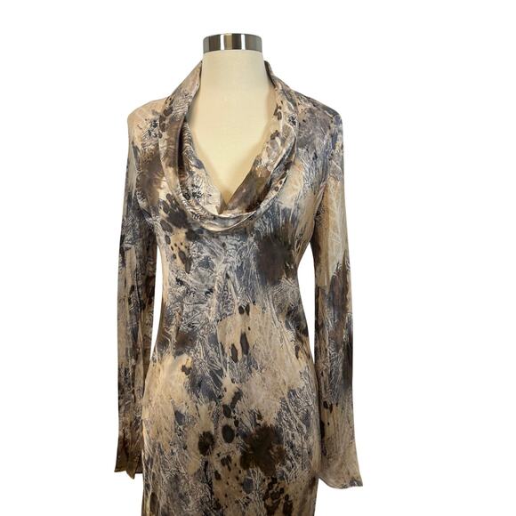 NWOT Zara Multicolor Abstract Print Cowl Neck Dress Women’s Size L - XL - Picture 5 of 10